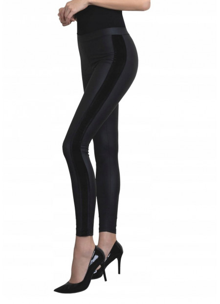 Faux Leather Leggings with Velvet Side Stripes - SAVAGE