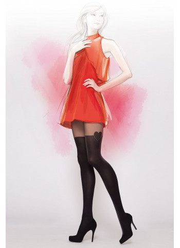 Mock Over-the-Knee Tights with Heart Details - GIRL-UP 27