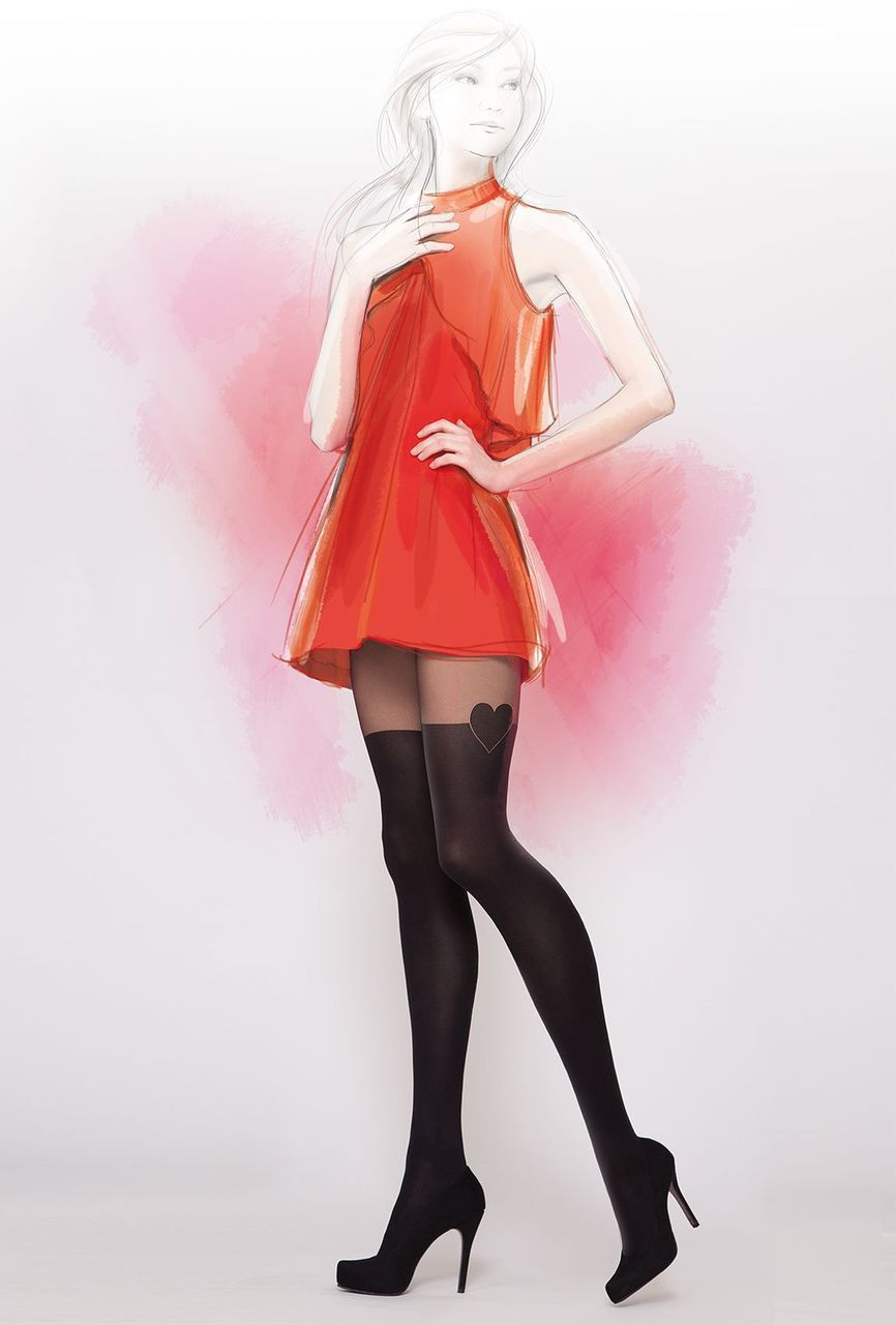 Mock Over-the-Knee Tights with Heart Details - GIRL-UP 27 - Gatta Wear