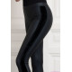 Faux Leather Leggings with Velvet Side Stripes - SAVAGE